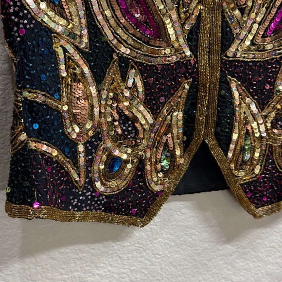 Lawrence Kazars Womens S Beaded Silk Vest Black Gold Paisley Boho Eclectic Artsy - Picture 4 of 11